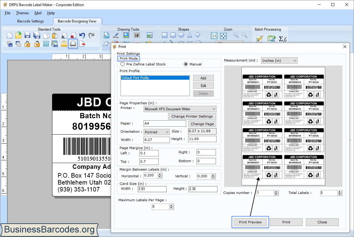 Screenshots of Barcode Label Software Corporate Edition to design