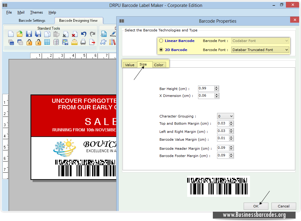 Screenshots of Barcode Label Software Corporate Edition to design