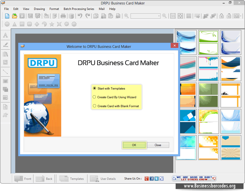 screenshots of business barcode label shows how to print business card