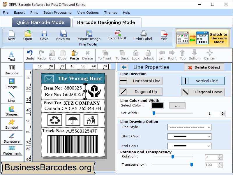 Screenshot of USPS Postal Barcode Software