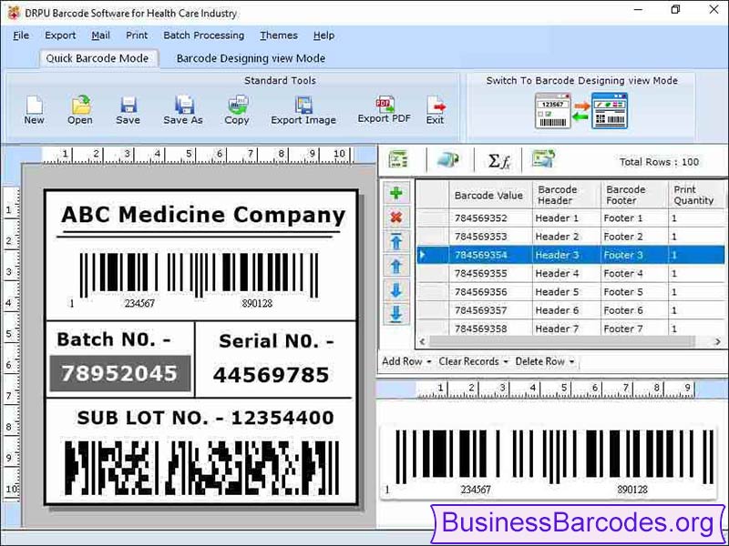 Screenshot of Barcodes Generator Healthcare Industry