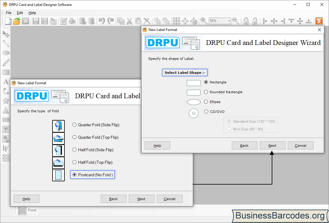 Card and label design specify type of fold