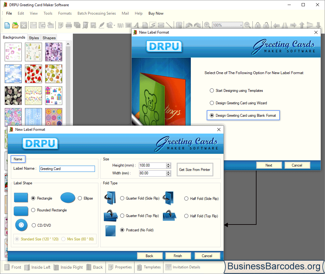 Greeting card design screenshots
