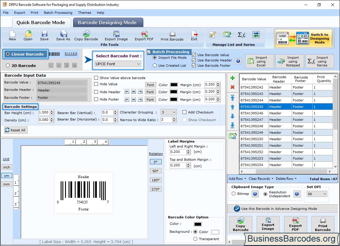 Barcode Settings