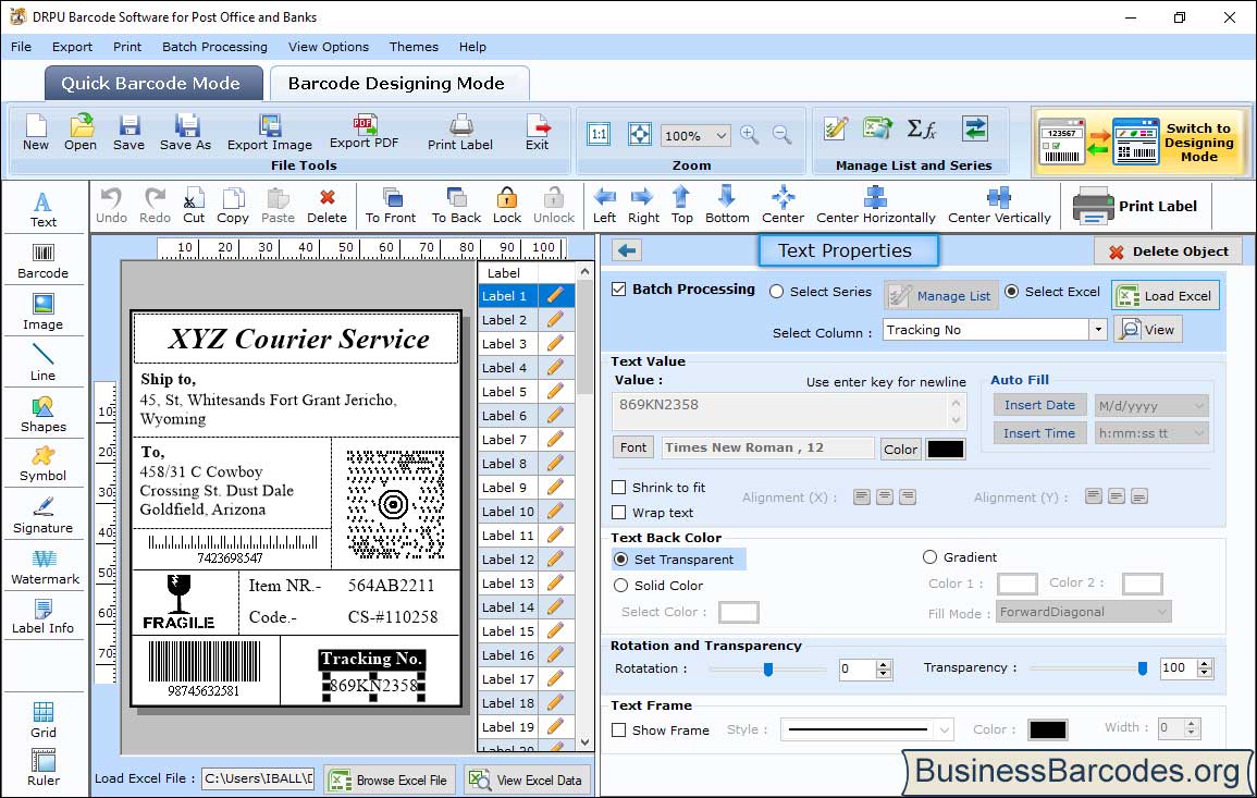 Post Office and Bank Barcode Software