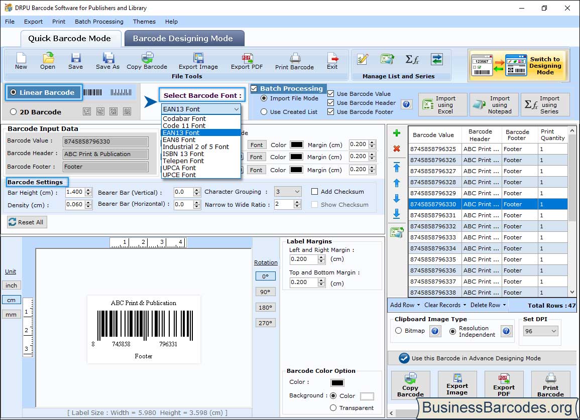 Publishers and Library Barcode Software