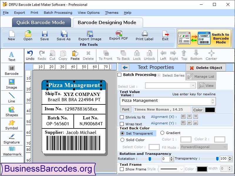 Screenshot of 2d Barcode Generator Software 9.3