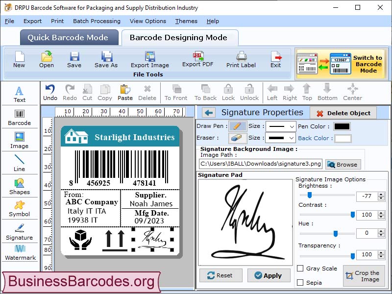 Screenshot of Packaging Industry Barcodes Generator